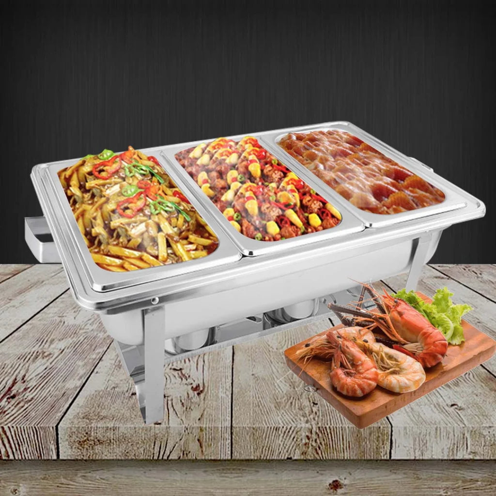 2X 3L Triple Tray Stainless Steel Chafing Food Warmer Catering Dish - Premium