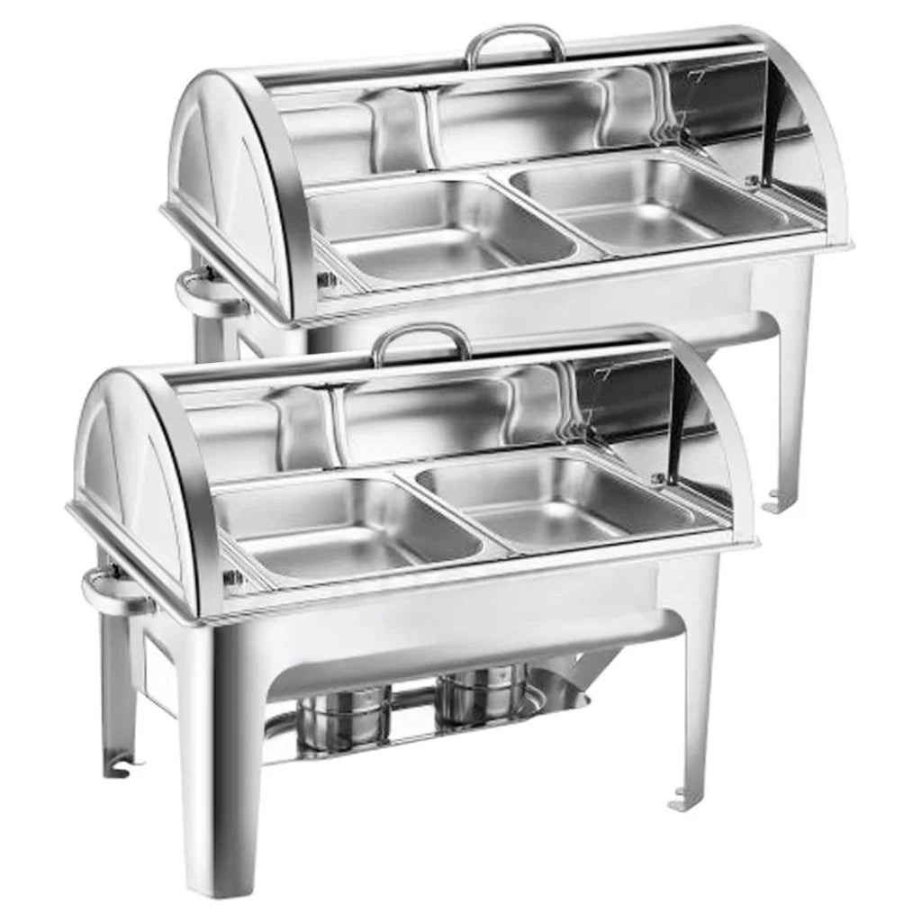 2X 4.5L Dual Tray Stainless Steel Roll Top Chafing Dish Food Warmer - Premium