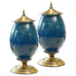 2X 40cm Ceramic Oval Flower Vase with Gold Metal Base Dark Blue - Premium