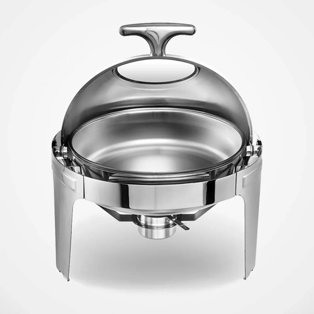 2X 6L Round Chafing Stainless Steel Food Warmer with Glass Roll Top - Premium