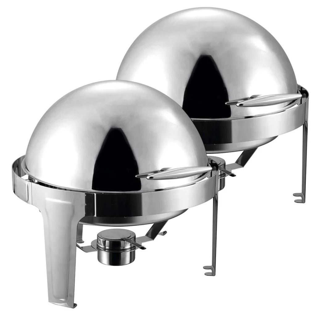 2X 6L Stainless Steel Chafing Food Warmer Catering Dish Round Roll Top - Premium