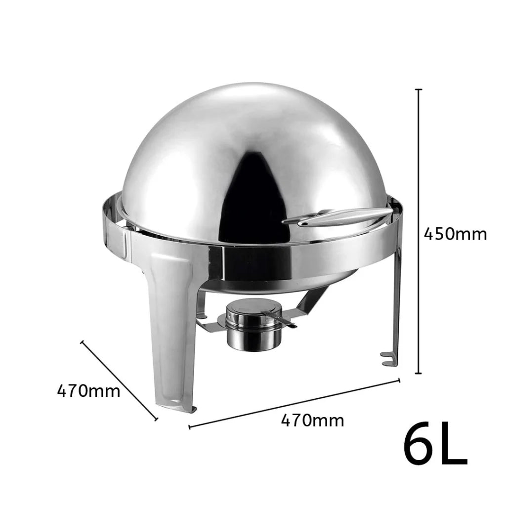 2X 6L Stainless Steel Chafing Food Warmer Catering Dish Round Roll Top - Premium