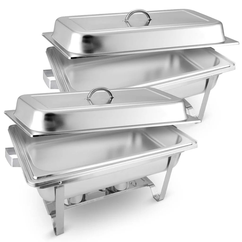 2X 9L Stainless Steel Chafing Food Warmer Catering Dish Full Size - Premium