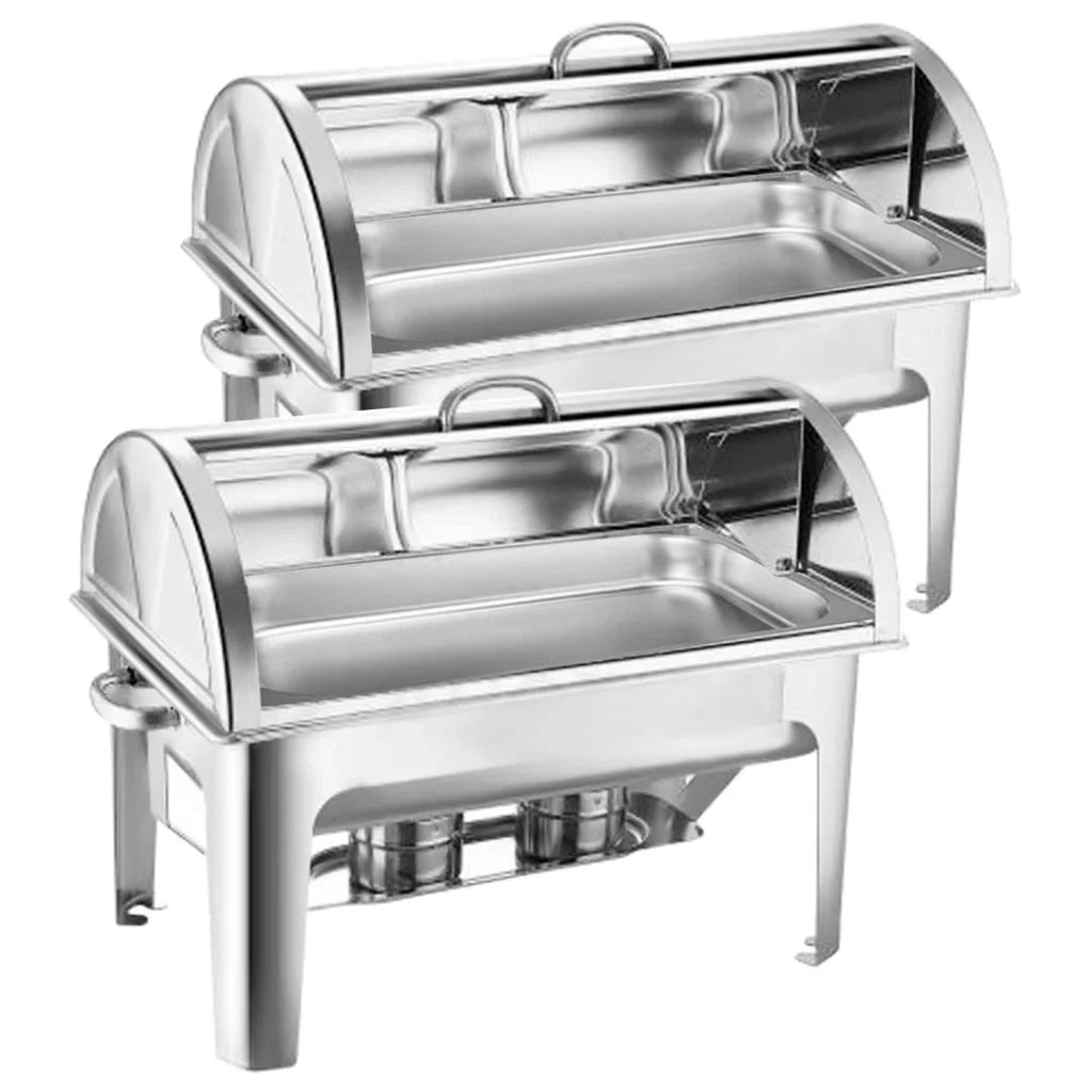 2X 9L Stainless Steel Full Size Roll Top Chafing Dish Food Warmer - Premium