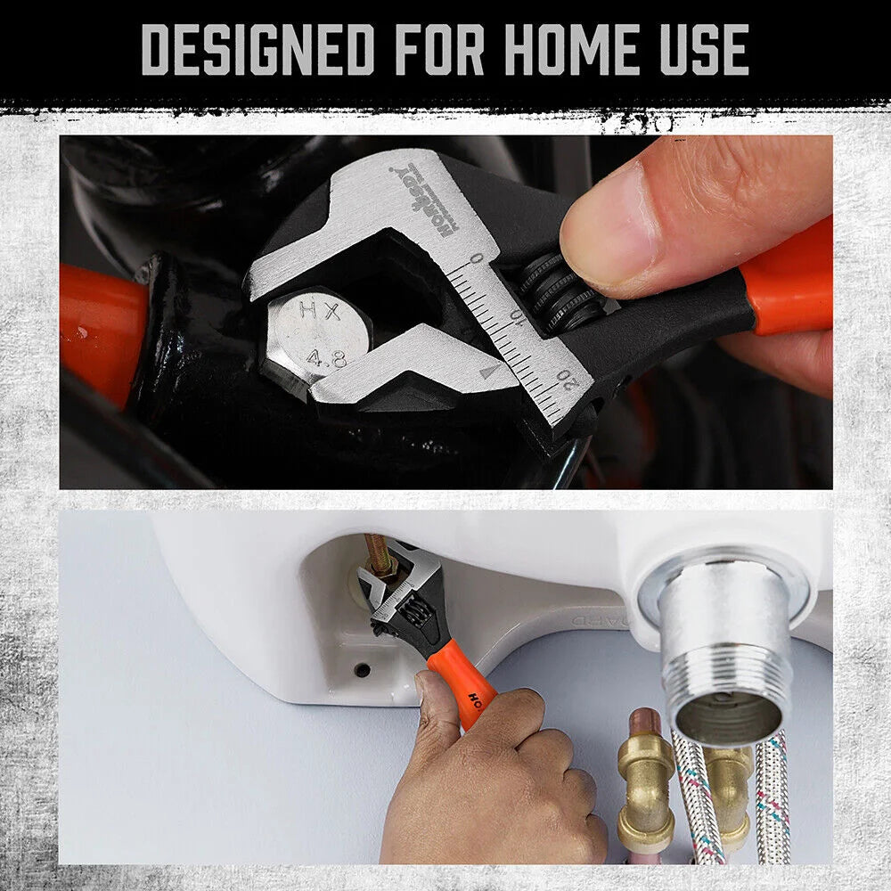 2x Adjustable Wrench Set - 6’’ & 10’’ Wide Jaw Spanner Cr-V