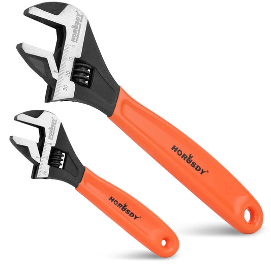 2x Adjustable Wrench Set - 6’’ & 10’’ Wide Jaw Spanner Cr-V