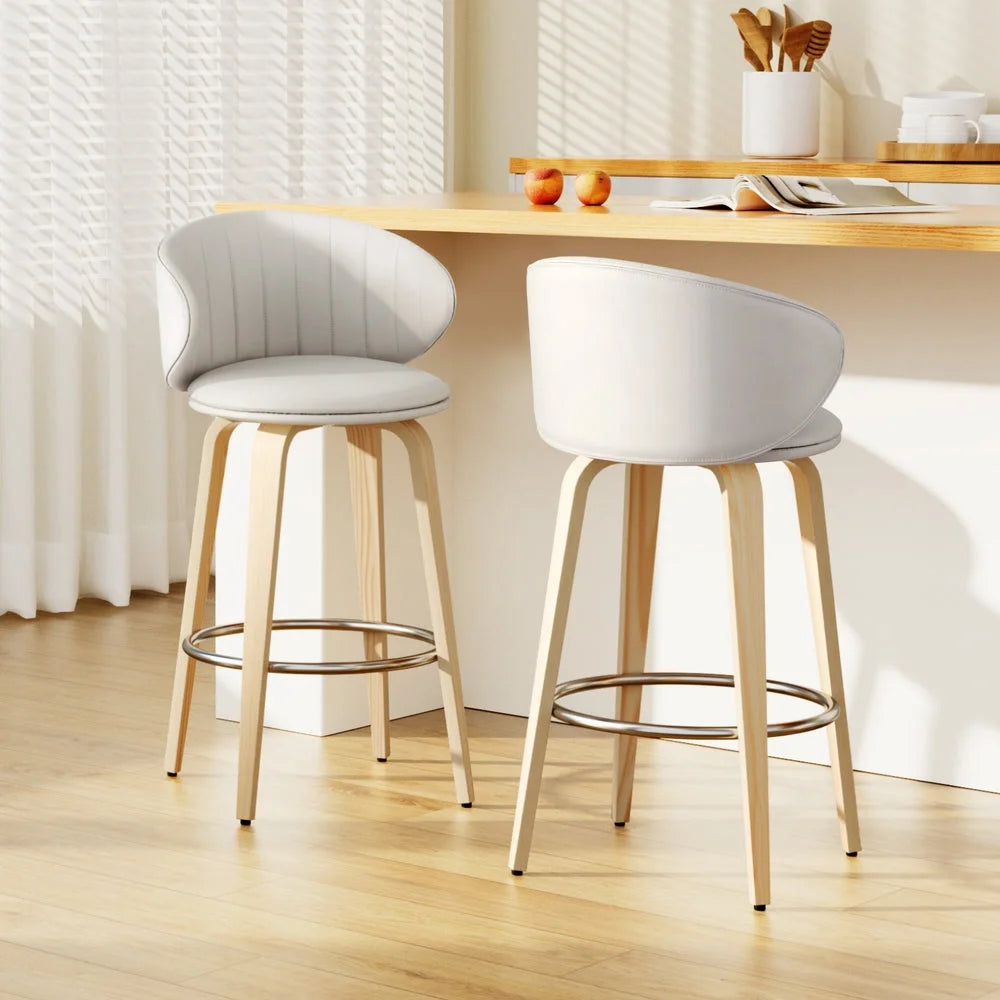 2x Artiss Bar Stools Dining Chairs Contoured Leather Wood