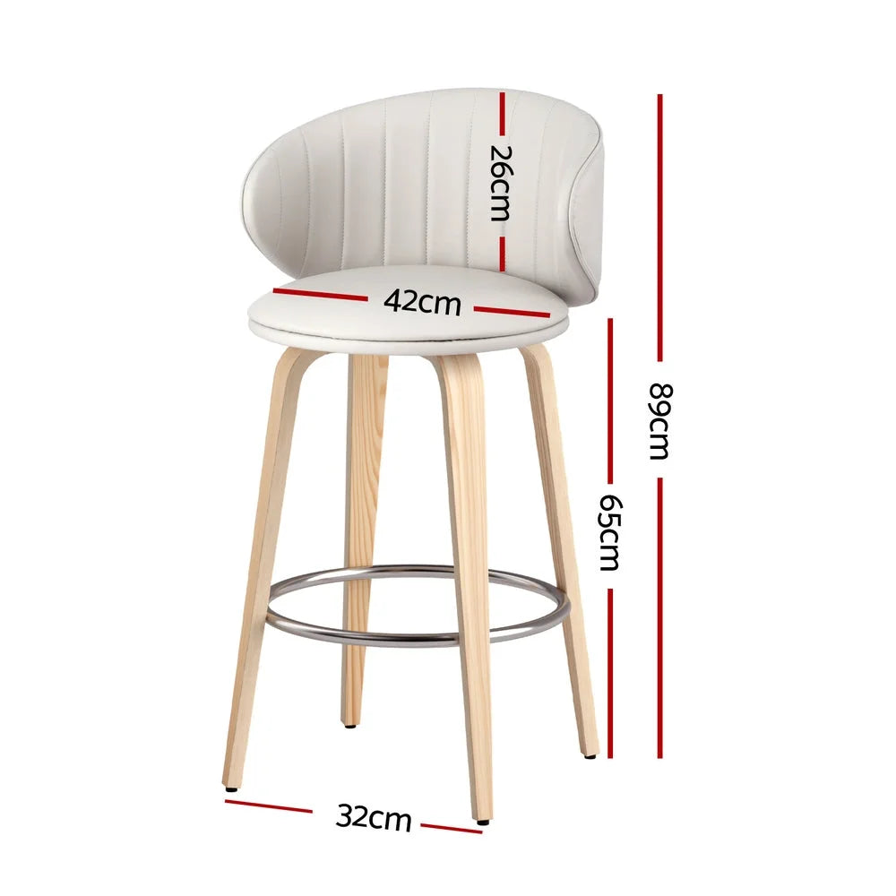 2x Artiss Bar Stools Dining Chairs Contoured Leather Wood