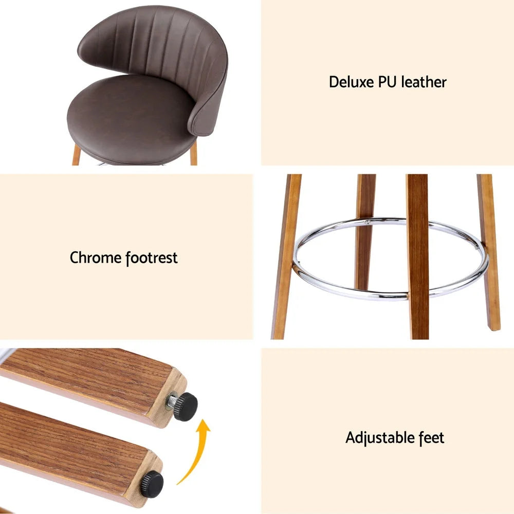 2x Artiss Bar Stools Dining Chairs Contoured Leather Wood