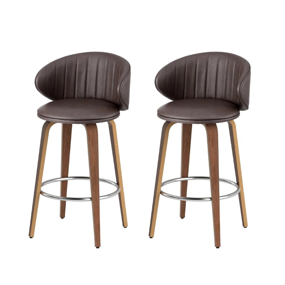 2x Artiss Bar Stools Dining Chairs Contoured Leather Wood
