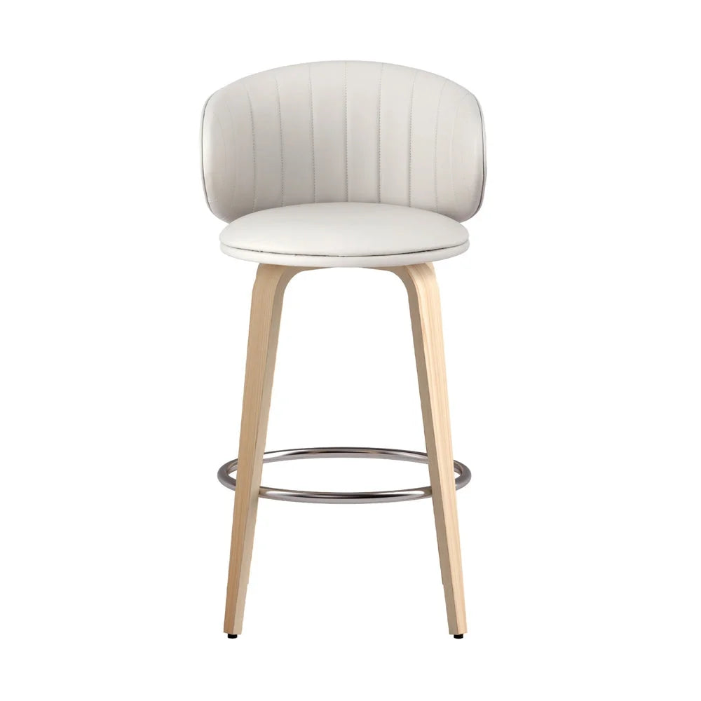 2x Artiss Bar Stools Dining Chairs Contoured Leather Wood