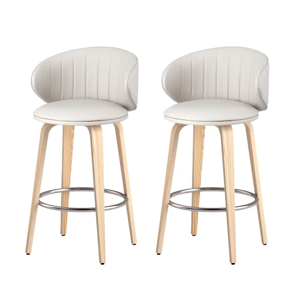 2x Artiss Bar Stools Dining Chairs Contoured Leather Wood