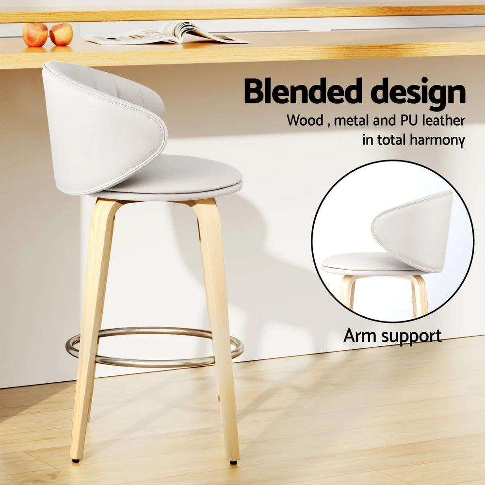2x Artiss Bar Stools Dining Chairs Contoured Leather Wood