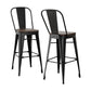Metal bar stool set with woven seat and timber frame