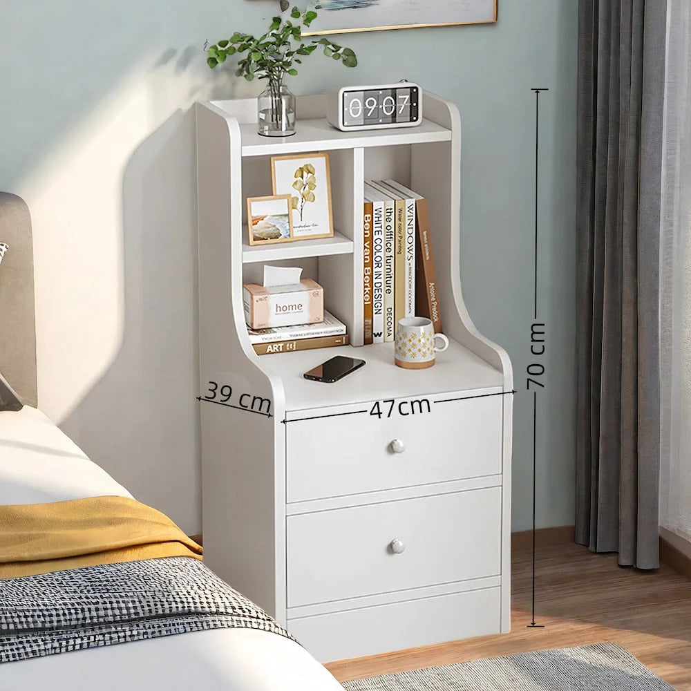 2x Bedside table pair white minimalist wooden drawers