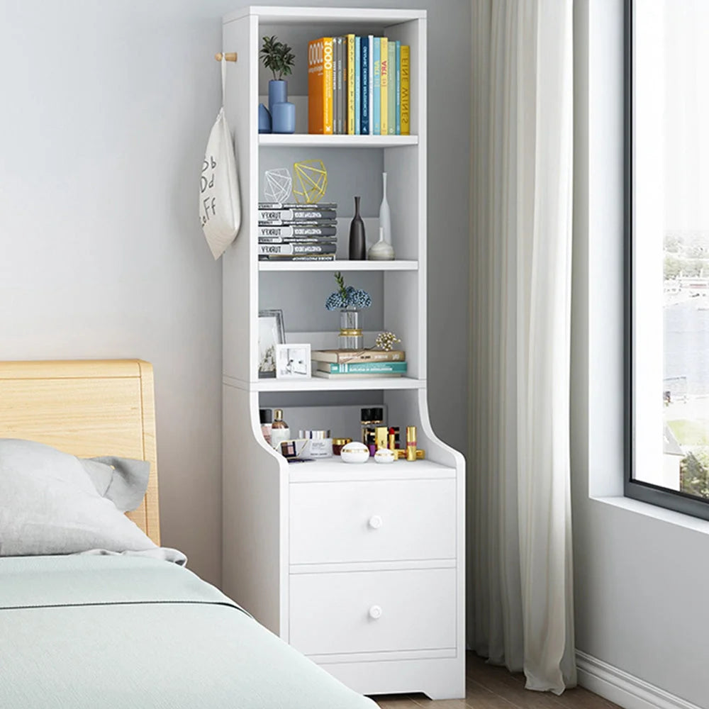 2x Bedside table pair with shelves drawers side hook modern