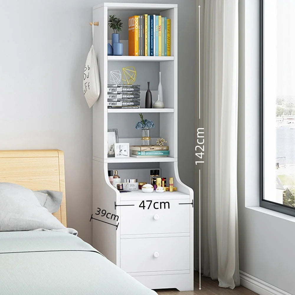2x Bedside table pair with shelves drawers side hook modern