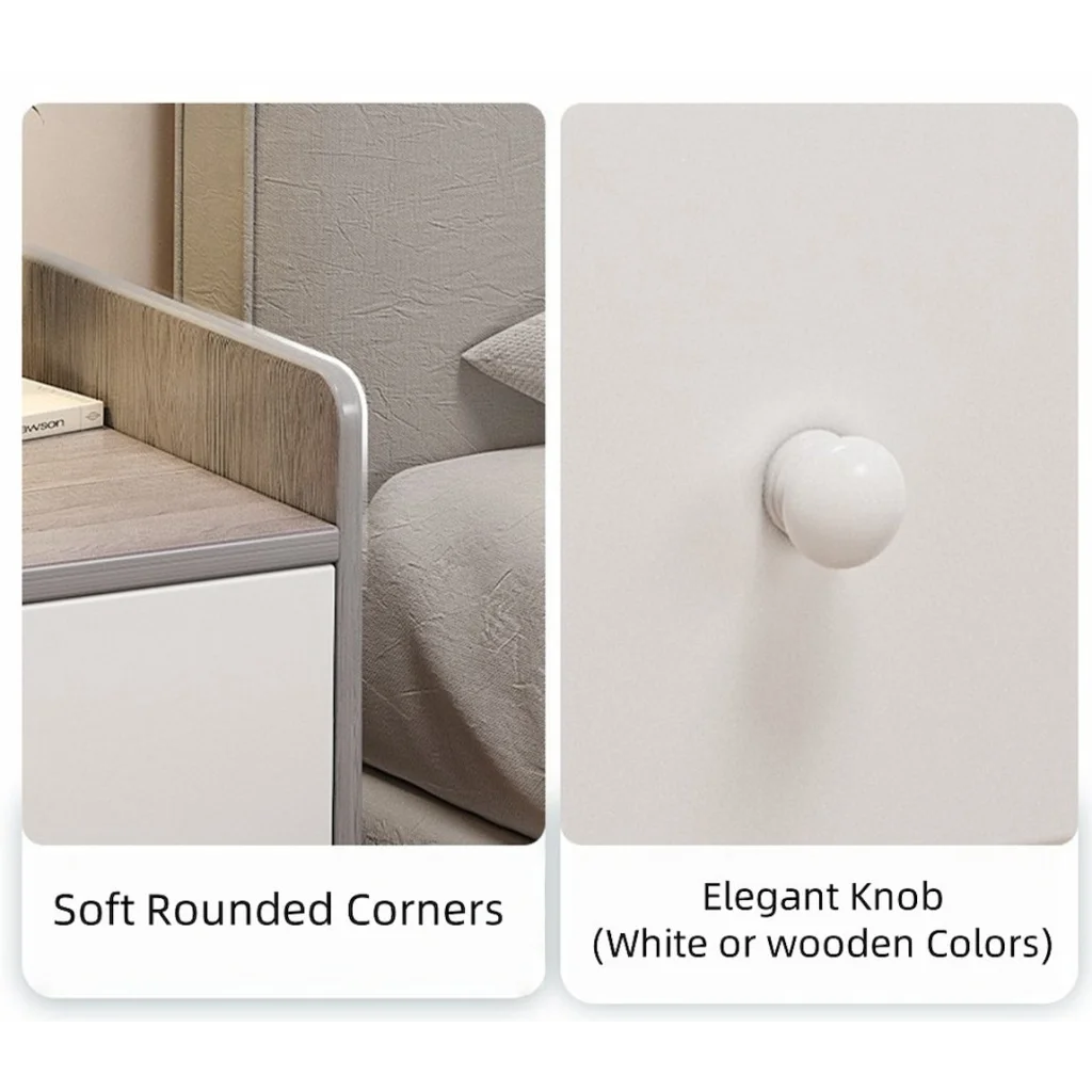 2x bedside table set 3 drawer light gray white wooden knobs