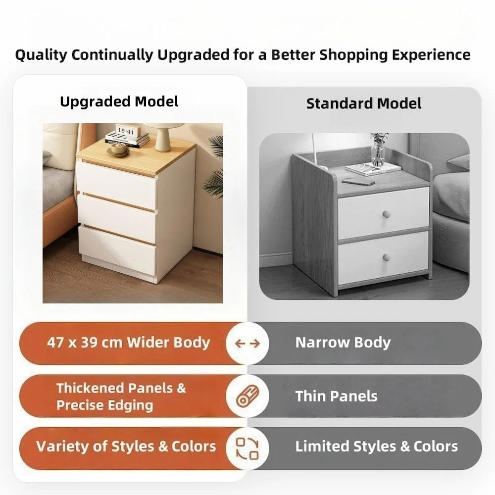 2x Bedside table set modern design oak wood grain white 3