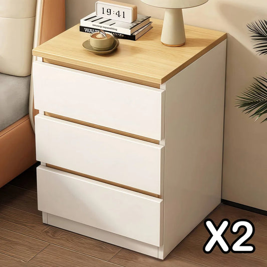 2x Bedside table set modern design oak wood grain white 3