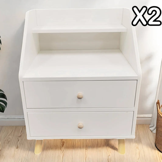 2x Bedside table set modern design wooden legs white