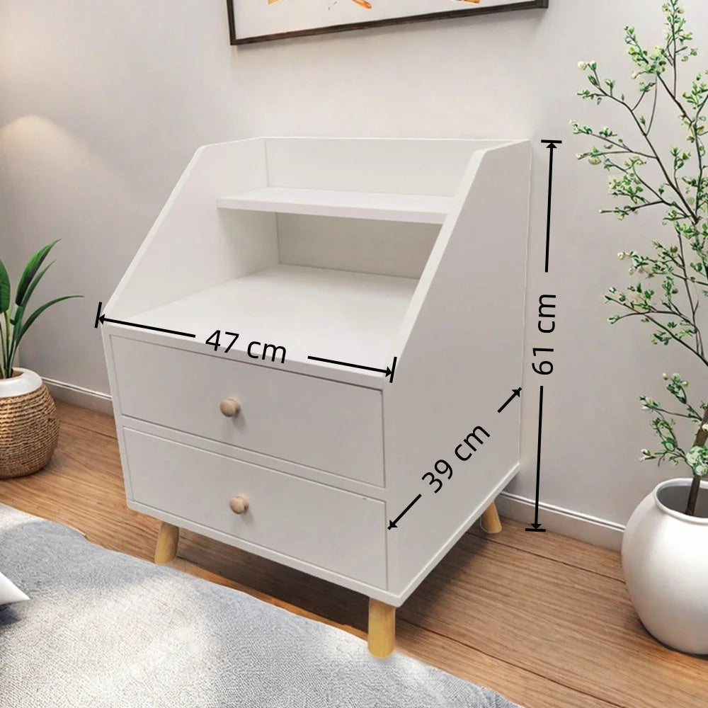 2x Bedside table set modern design wooden legs white
