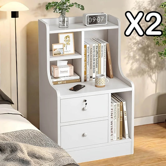 2x Bedside table set modern minimalist lockable drawer open