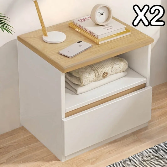 2x bedside table set modern white oak wood drawer