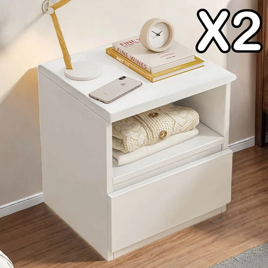 2x Bedside table set with drawer and shelf minimalist white