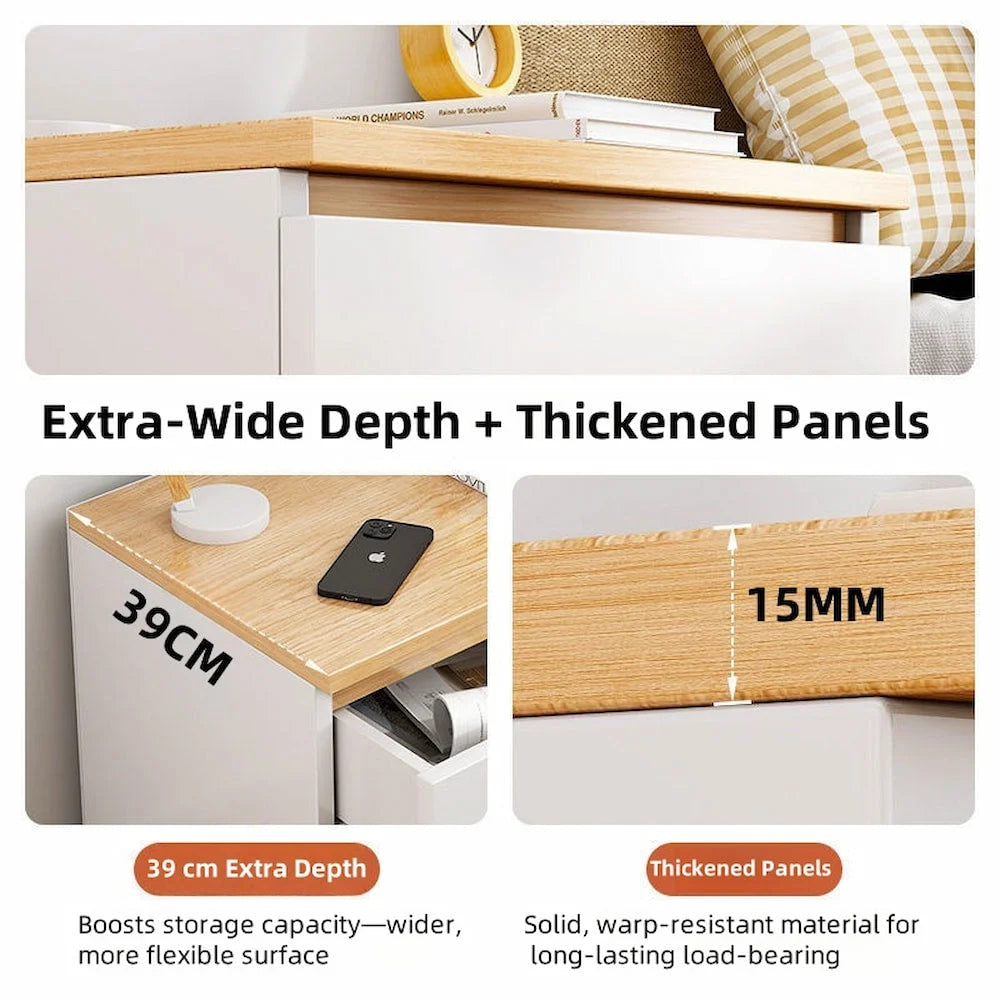 2x Bedside table set with drawer and shelf minimalist white