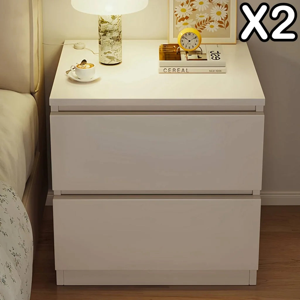 2x Bedside table set with drawers minimalist design warm