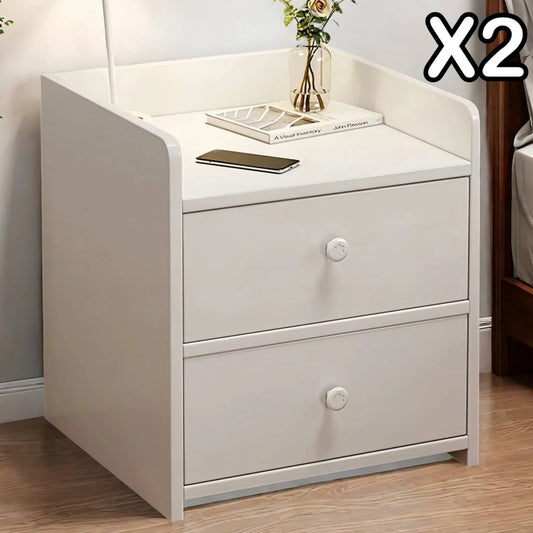 2x Bedside table set with drawers minimalist design white