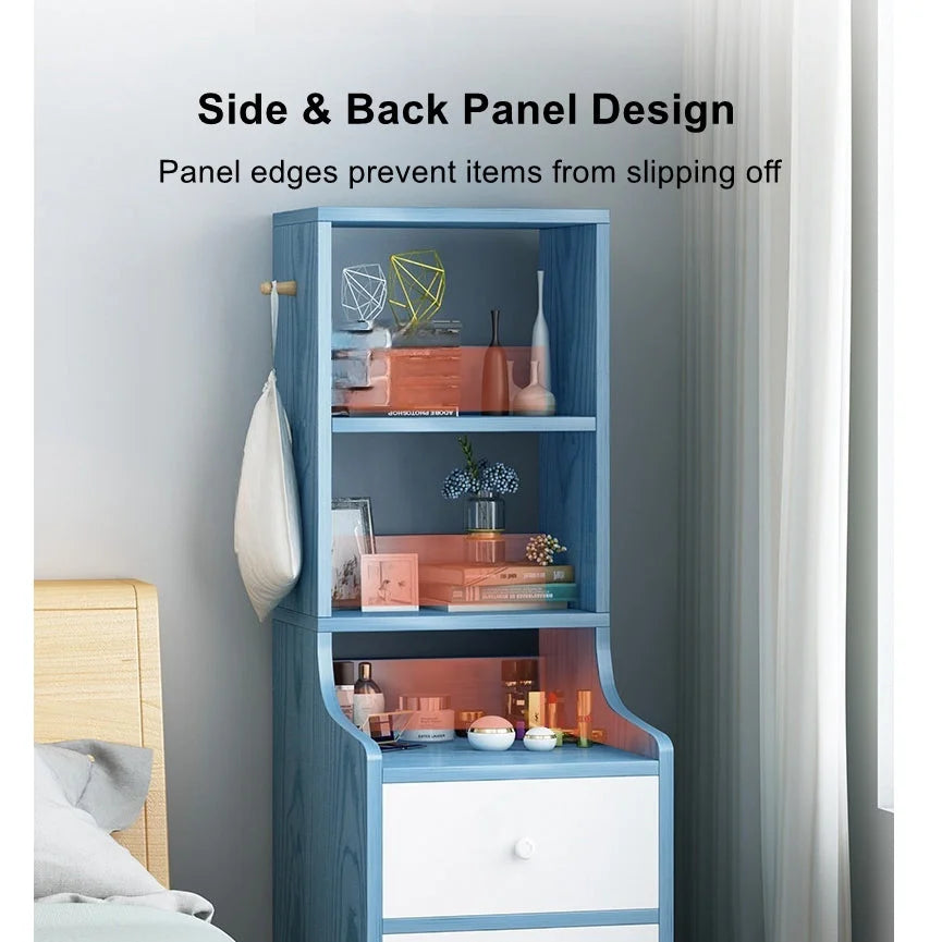 2x Bedside table set with drawers slim tall cabinet