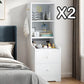 2x Bedside table set with drawers slim tall cabinet
