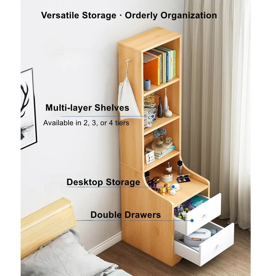 2x bedside table set with shelves and drawers modern white