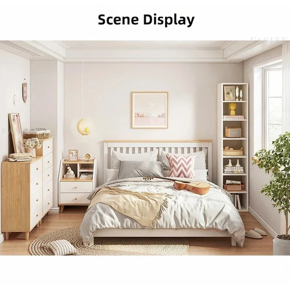 2x bedside table set wood grain drawers curved design
