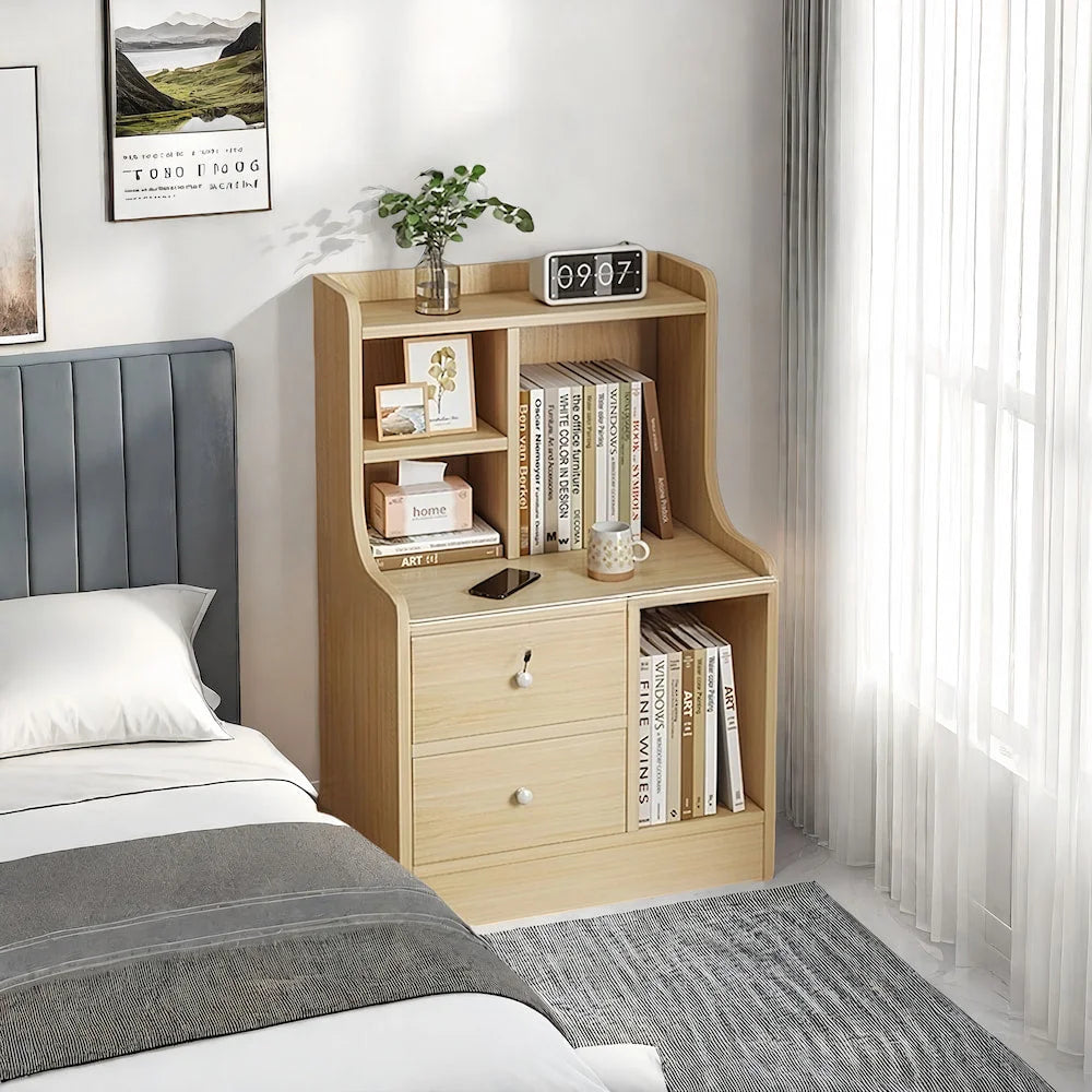 2x bedside table set wooden drawers lockable storage