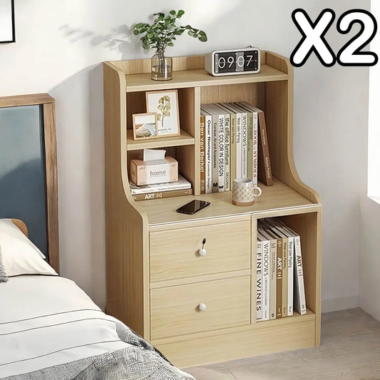 2x bedside table set wooden drawers lockable storage