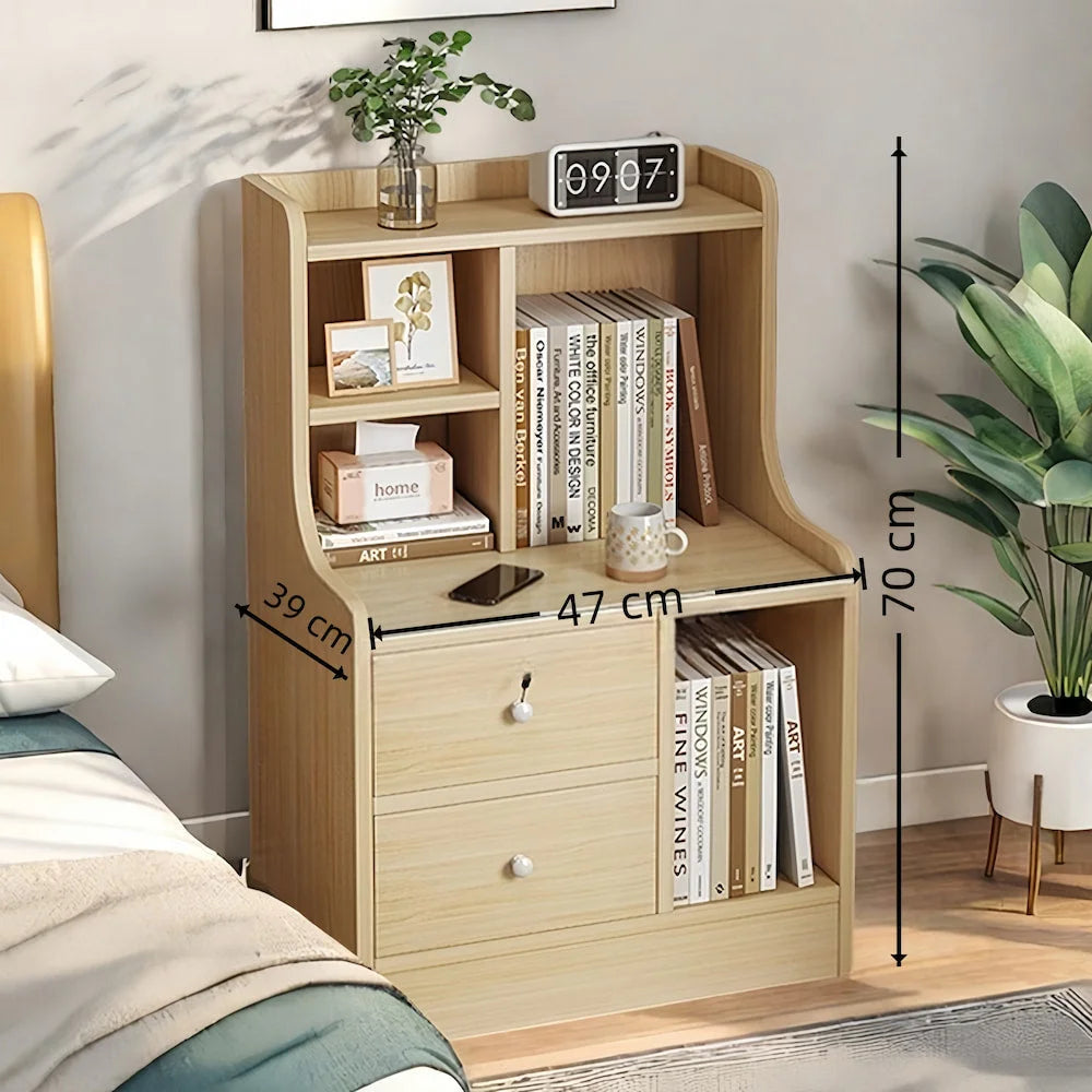 2x bedside table set wooden drawers lockable storage