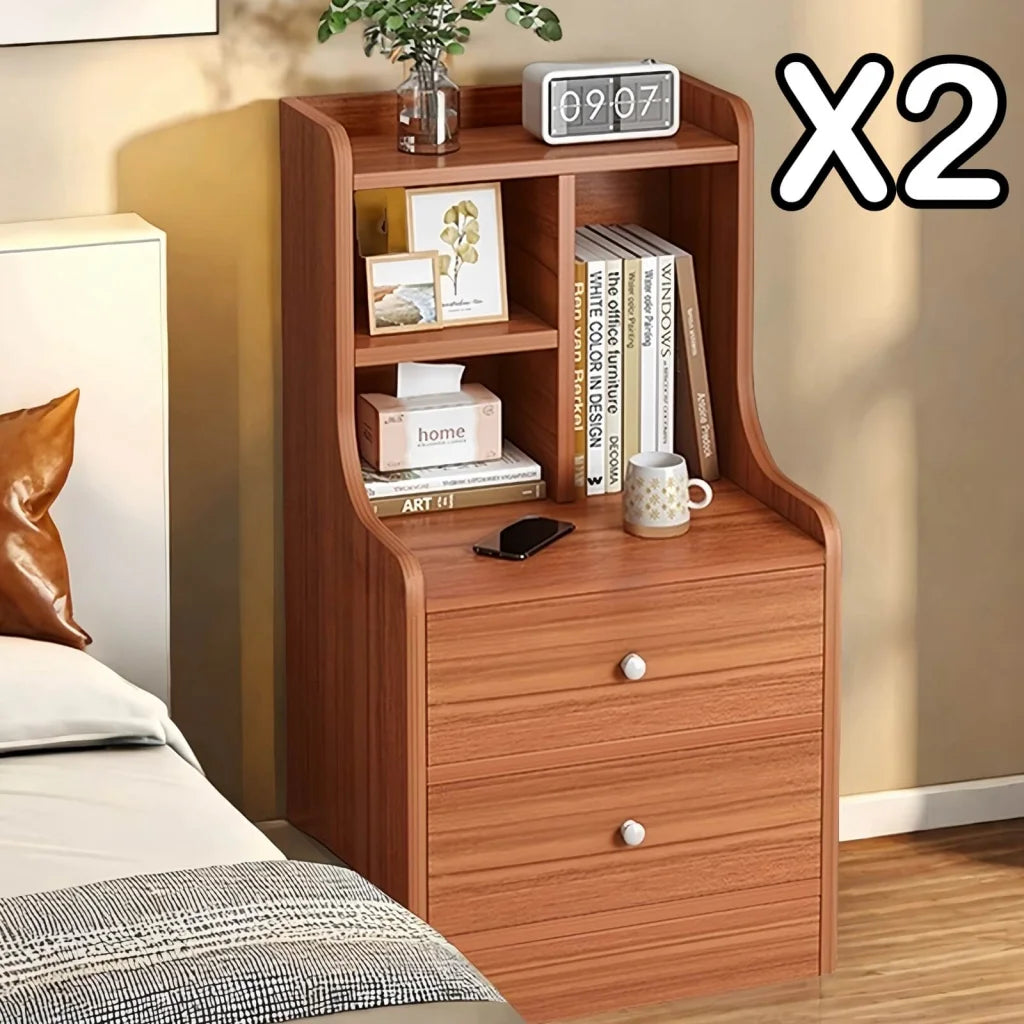 2x bedside table set wooden vintage storage bedroom