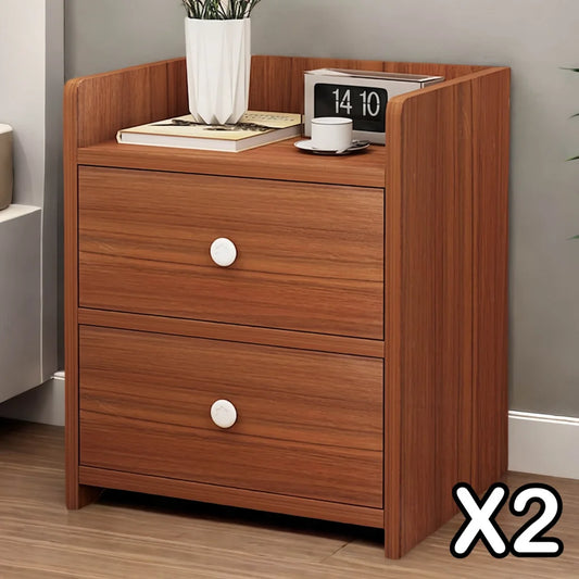 2x Bedside table walnut wood grain tray drawers vintage