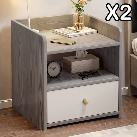 2x bedside table with drawer and shelf modern nightstand