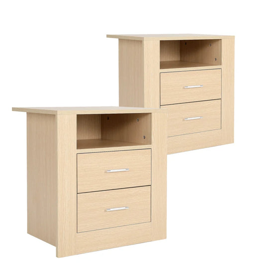 2x Bedside Tables Storage Cabinet Nightstand - 2 Drawers 1