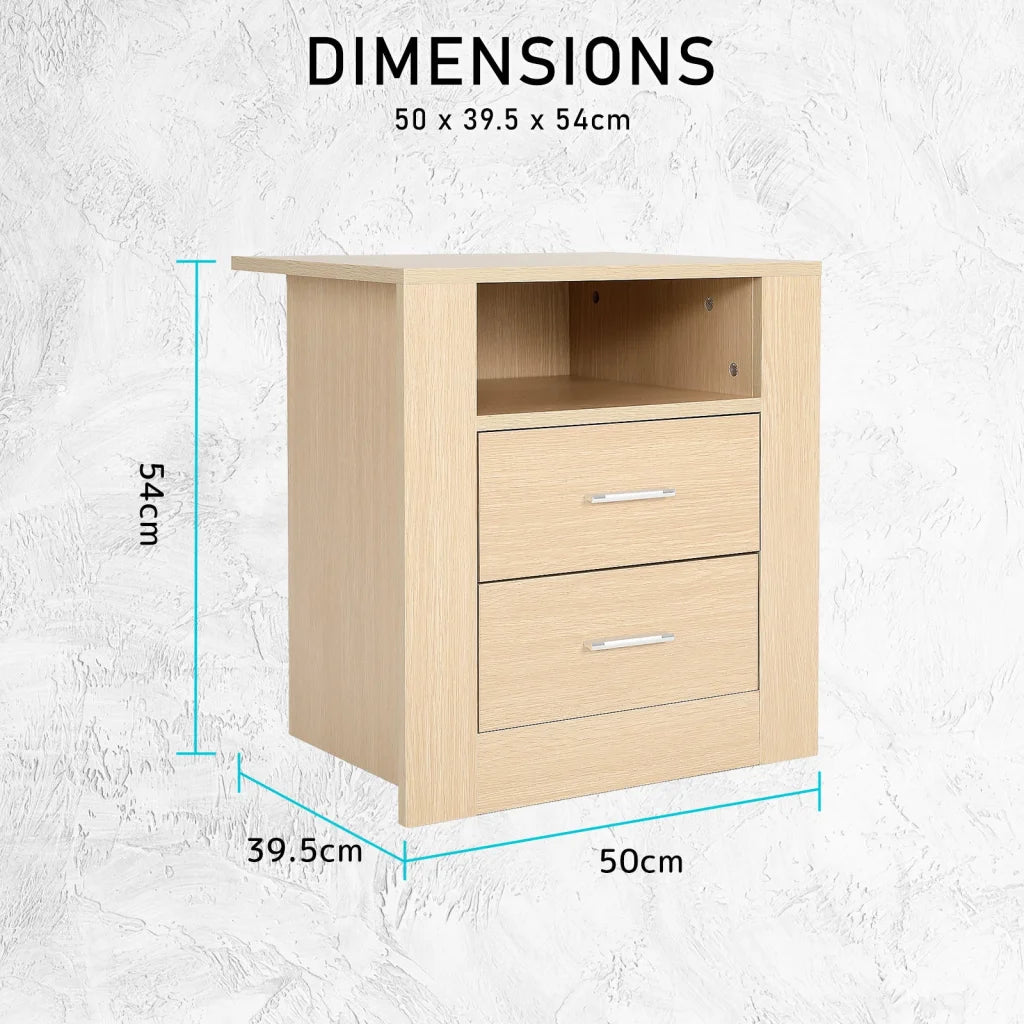 2x Bedside Tables Storage Cabinet Nightstand - 2 Drawers 1