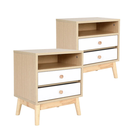 2x Bedside Tables Storage Cabinet Nightstand - 2 Drawers