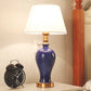 2X Blue Ceramic Oval Table Lamp with Gold Metal Base - Premium