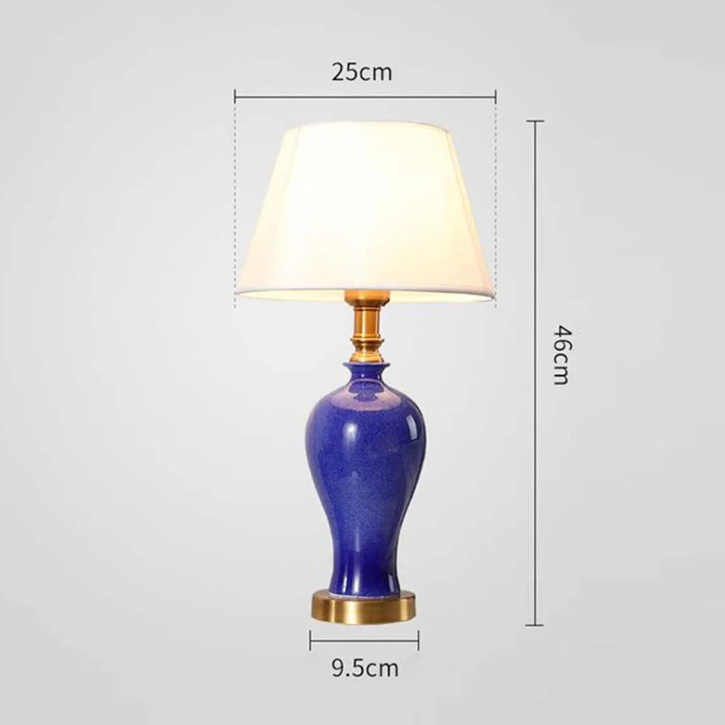 2X Blue Ceramic Oval Table Lamp with Gold Metal Base - Premium