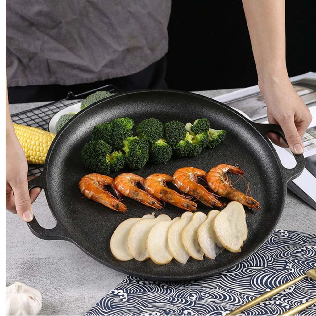 2X Cast Iron 30cm Frying Pan Skillet Coating Steak Sizzle Platter - Premium