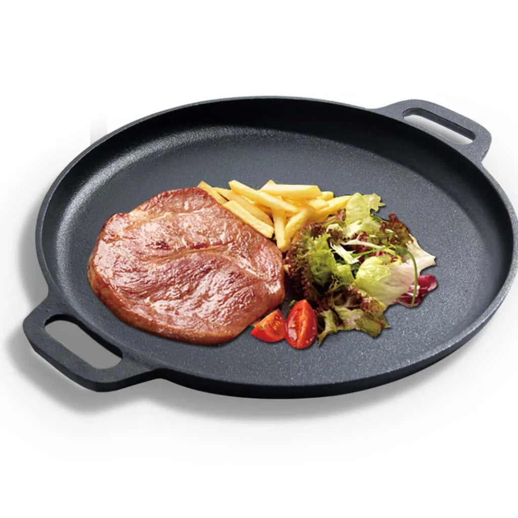 2X Cast Iron 30cm Frying Pan Skillet Coating Steak Sizzle Platter - Premium