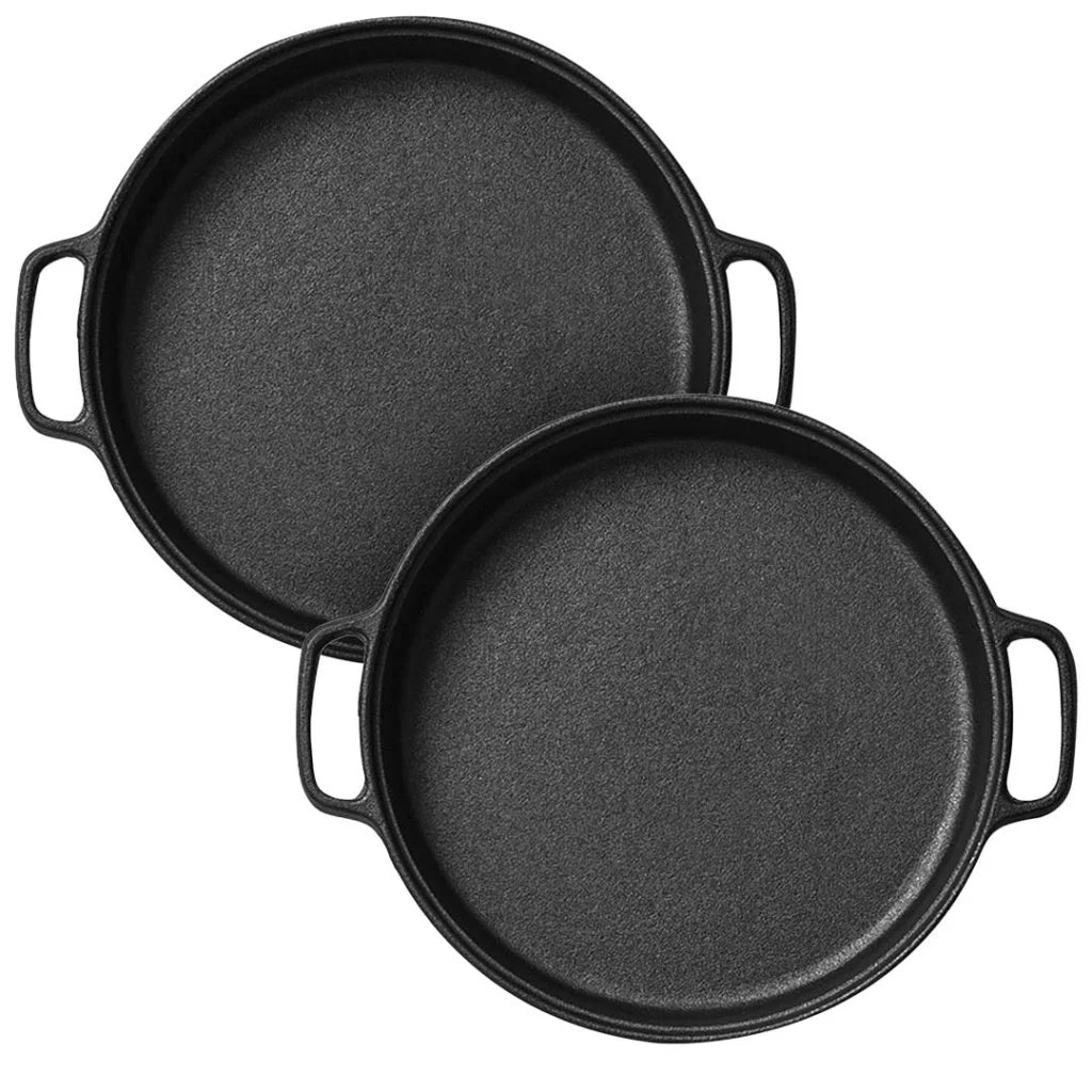 2X Cast Iron 35cm Frying Pan Skillet Coating Steak Sizzle Platter - Premium